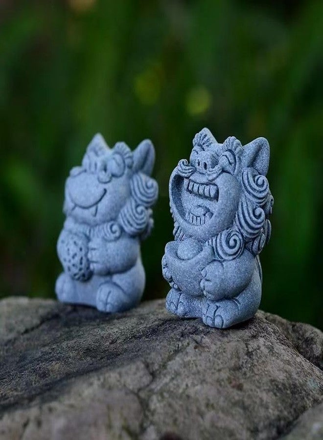 livelyfish Fish Tank Fu Foo Dogs Statues A Pair of Asian Japanese Bonsai Figurines Sandstone Lion Sculpture for Aquarium, Garden Decorations, S - Image 3